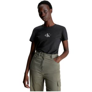 Calvin Klein Jeans Monologo Short Sleeve T-shirt Grijs S Vrouw