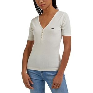 Lee Henley Short Sleeve V Neck T-shirt Beige S Vrouw