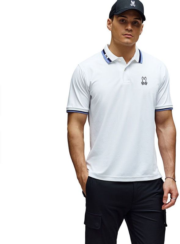 Psycho Bunnyvoor mannen. MT0100038 Chris grijs poloshirt (S), Casual, Polyester, Korte mouwen