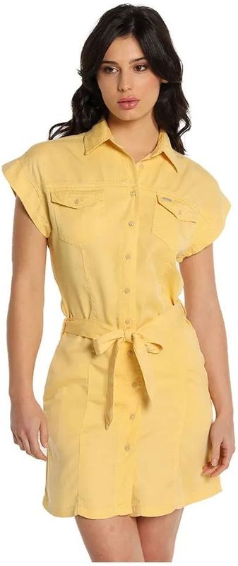 Lois - Korte Jurk - Geel - Tencelstof - Korte Mouwen