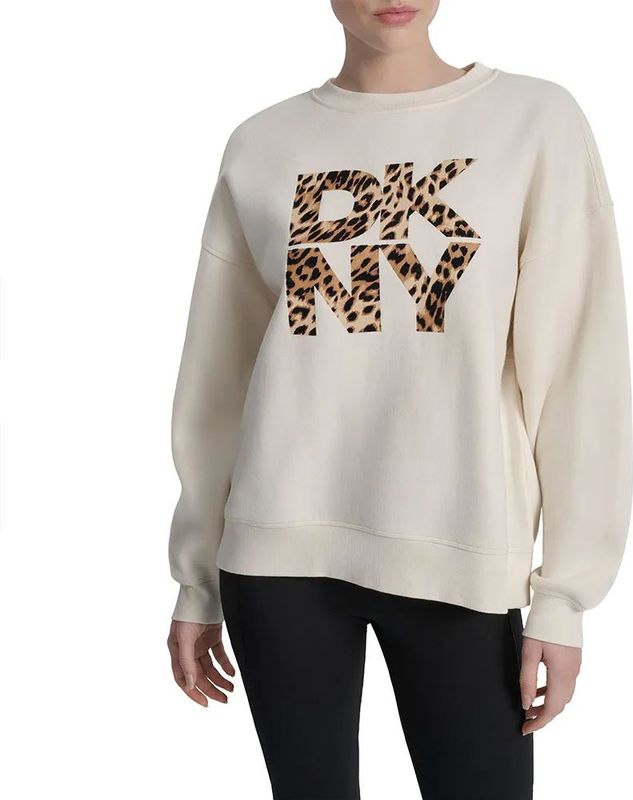 DKNY - Stacked Animal Print Flocking Logo - Long Line Sweatshirt