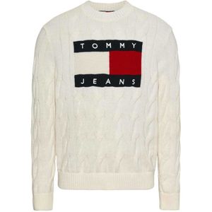 Tommy Jeans Rlx Flag Cable Sweater Beige XL Man