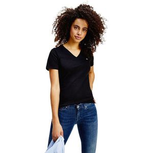 Tommy Jeans Skinny Stretch Short Sleeve V Neck T-shirt Zwart S Vrouw