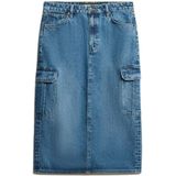 Superdry - Denim Cargo Pocket Midi Rok - Relaxed Fit - Met Zeven Buitenzakken