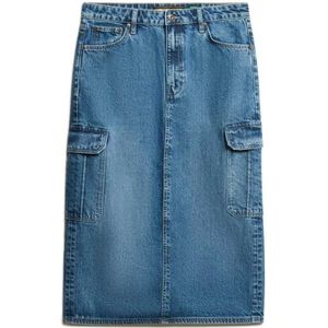 Superdry - Denim Cargo Pocket Midi Rok - Relaxed Fit - Met Zeven Buitenzakken