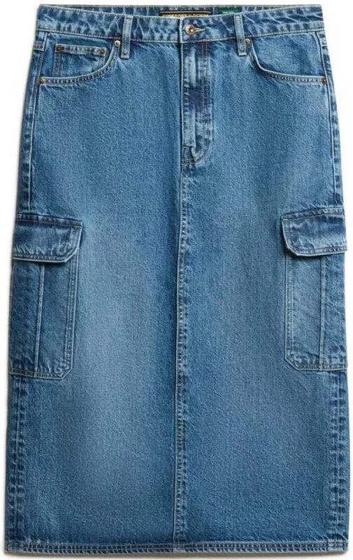 Superdry - Denim Cargo Pocket Midi Rok - Relaxed Fit - Met Zeven Buitenzakken