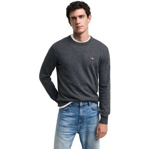 Gant - CTN/WO C-NECK - Trui - Grey - Met Geborduurd Logo