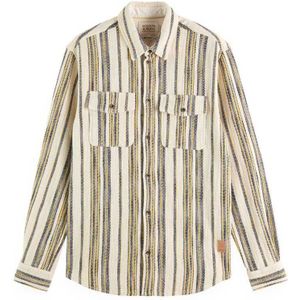 Scotch & Soda Basket Weave Gradient Long Sleeve Shirt Beige XL Man