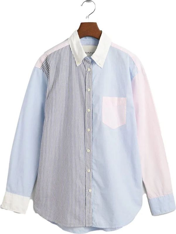 Gantvoor vrouwen. 4300408 Relaxed Fit Shirt met blauw patch-dessin (32), Casual, Katoen, Lange mouwen