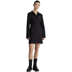 Calvin Klein Jeans Collar Label Rib Dress Zwart XS Vrouw