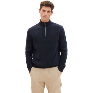Tom Tailor 1038253 Cosy Knitted Troyer Half Zip Sweater Blauw XL Man