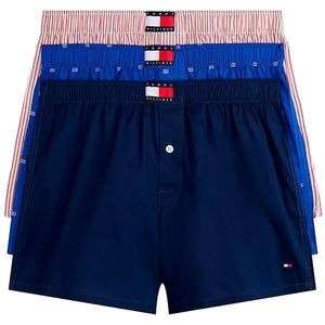 Tommy Hilfiger - Woven Boxer Print - Boxershort - Prp Nvy/Flg Nob Blu/Mni Stp - 3 Stuks