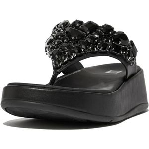 Fitflop - F-mode Jewel-deluxe - Leren Slippers - Zwart - Flatform