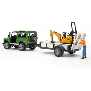 Bruder Land Rover With A Trailer And Micro Excavator Jcb Zilver