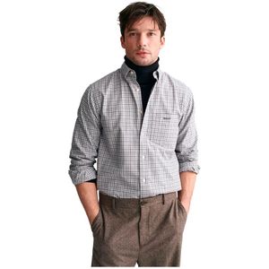 Gantvoor mannen. 3240219 Regular Fit Jaspé Plaid Tattersall Grijs Overhemd (L), Casual, Katoen, Lange mouwen