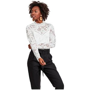 Vila Stasia Lace Long Sleeve High Neck T-shirt Wit S Vrouw