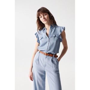 Salsa Jeans Lyocell Ruffle Overhemd Met Lange Mouwen