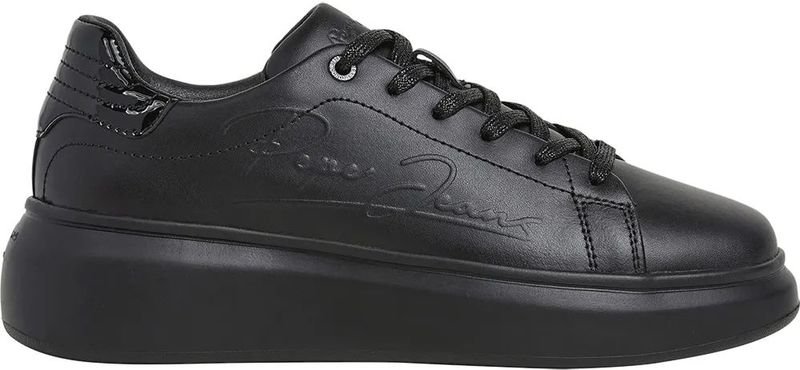 Pepe Jeans - Yara Night - Leren Sportschoenen - Zwart - Plat - Veters - Casual