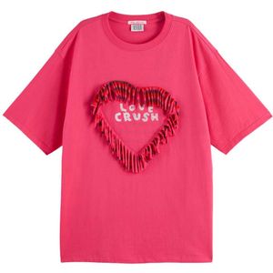 Scotch & Soda Fringed Heart Oversized T-shirt Met Korte Mouwen