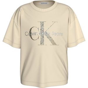 Calvin Klein Jeans Glitter Monogram Boxy Short Sleeve T-shirt Beige 12 Years Meisje