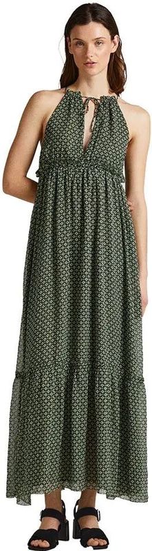 Pepe Jeans - Lange Jurk - Chiffon - Geometrische Print - Mouwloos - Elastische Taille