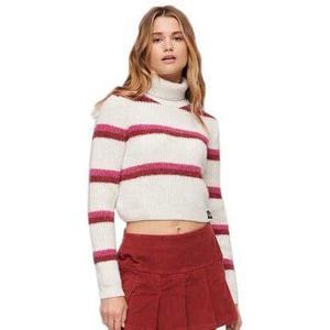 Superdry Stripe Crop Roll Neck Sweater Wit,Roze M Vrouw