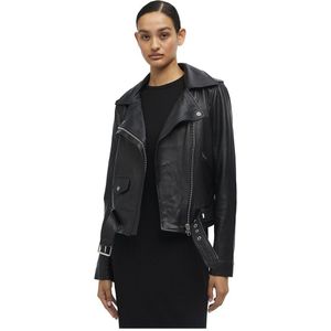 Object Nandita Leather Jacket Zwart 36 Vrouw