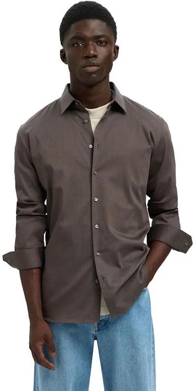 Overhemd - Slim Fit - Lange Mouwen - Katoen/Polyester - Blauw