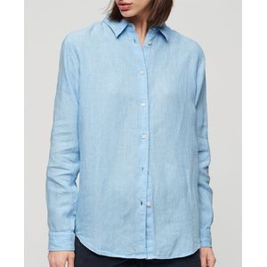 Superdry Casual Linen Boyfriend Short Sleeve Shirt Blauw S Vrouw