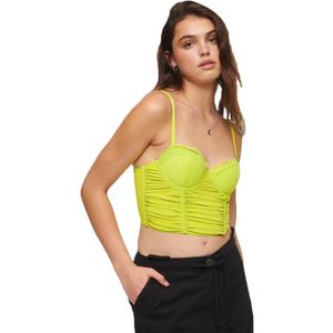 Superdry Ruched Mesh Crop Corset Sleeveless T-shirt Geel S Vrouw