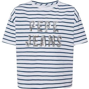 Pepe Jeans Nieves Short Sleeve T-shirt Wit,Blauw 8 Years Meisje