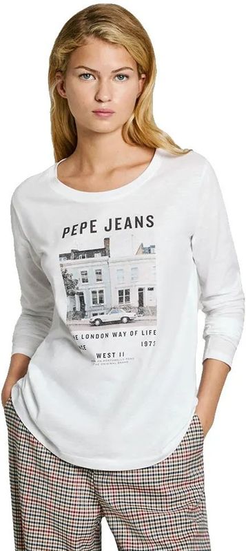 Pepe Jeans - PL505977 Gwen - T-shirt - Wit - Lange Mouwen - Duurzaam Katoen
