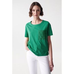 Salsa Jeans Crochet Pocket Short Sleeve T-shirt Groen S Vrouw