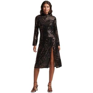 Superdry Long Sleeves Backless Sparkly Midi Dress Bruin M Vrouw