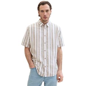 Tom Tailor Checked Cotton Linen Short Sleeve Shirt Beige 3XL Man