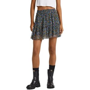 Pepe Jeans - Minirok - Bloemen - Marineblauw - Polyester - Casual Stijl