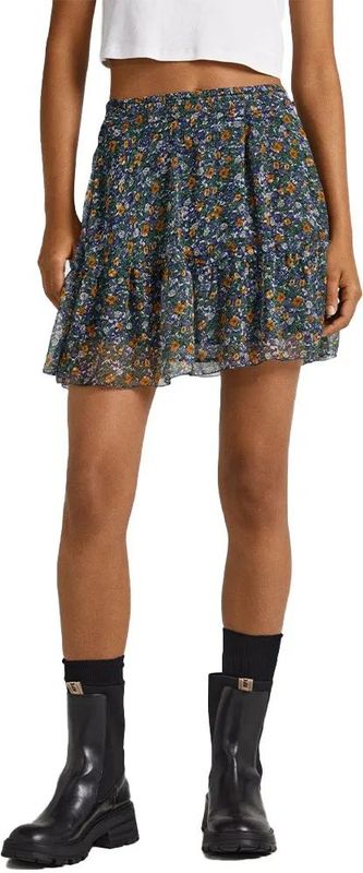 Pepe Jeans - Minirok - Bloemen - Marineblauw - Polyester - Casual Stijl