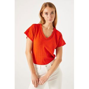 Garcia N40206 Short Sleeve V Neck T-shirt Oranje S Vrouw