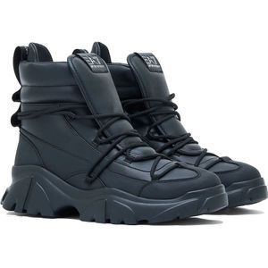 EA7 - Flakes - Enkellaarsjes - Zwart - Plat - Vetersluiting - Casual - Sportief - Sneeuw