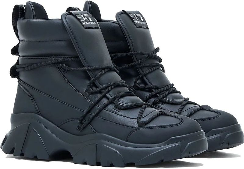 EA7 - Flakes - Enkellaarsjes - Zwart - Plat - Vetersluiting - Casual - Sportief - Sneeuw