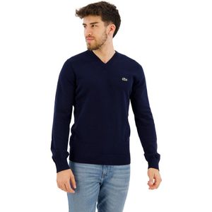 Lacoste Classic Fit Ribbed V Cotton Sweater Blauw 3XL Man