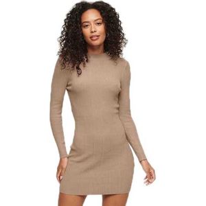 Superdry Backless Bodycon Long Sleeve Short Dress Beige M Vrouw