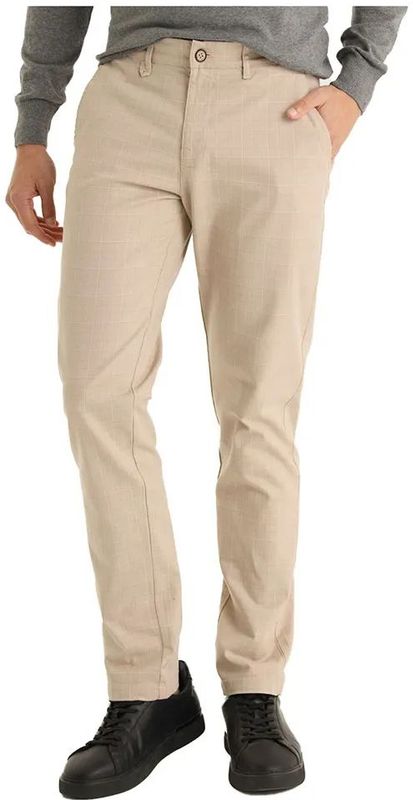 Bendorff - Slim Fit Chino Broek - Beige - Geruite Print - Casual