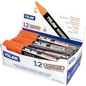 Milan Display Box 12 Fluoglass Markers Chisel Tip 2 4 Mm Orange Colour Oranje