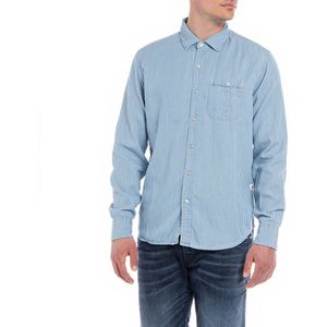 Replay M4066 .000.52600 Long Sleeve Shirt Blauw XL Man
