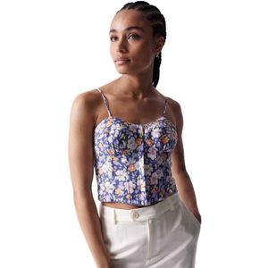 Salsa Jeans Floral-print Bustier Top Blauw M Vrouw