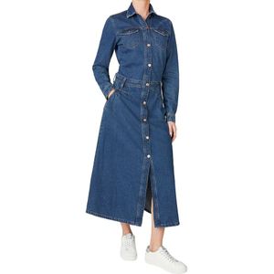 Pepe Jeans - PL9537686 Becky - Midi-jurk - Marineblauw - Katoen - Lange Mouwen