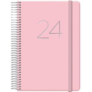 Dohe Agenda 2024 Day Page With Spiral And Gloss Rubber 125x18 Cm Roze