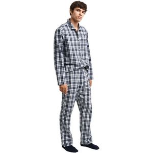 Gantvoor mannen. 902449200 Pyjama Flanel marine (S), Homewear, Katoen, Lange mouwen, Marineblauw
