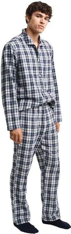 Gantvoor mannen. 902449200 Pyjama Flanel marine (S), Homewear, Katoen, Lange mouwen, Marineblauw